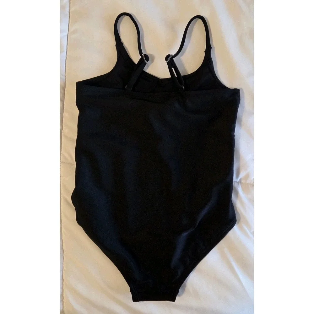 Girl's Black One Piece Swimsuit, Cut-Out Monokini Swim Minimalism XS 4 / 5